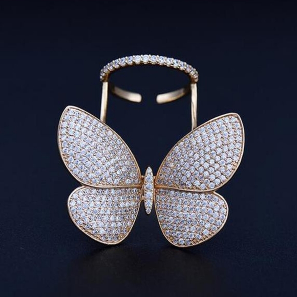 Moving Paved Butterfly Ring Gold Size 5 or 5.5 - Picture 2 of 14